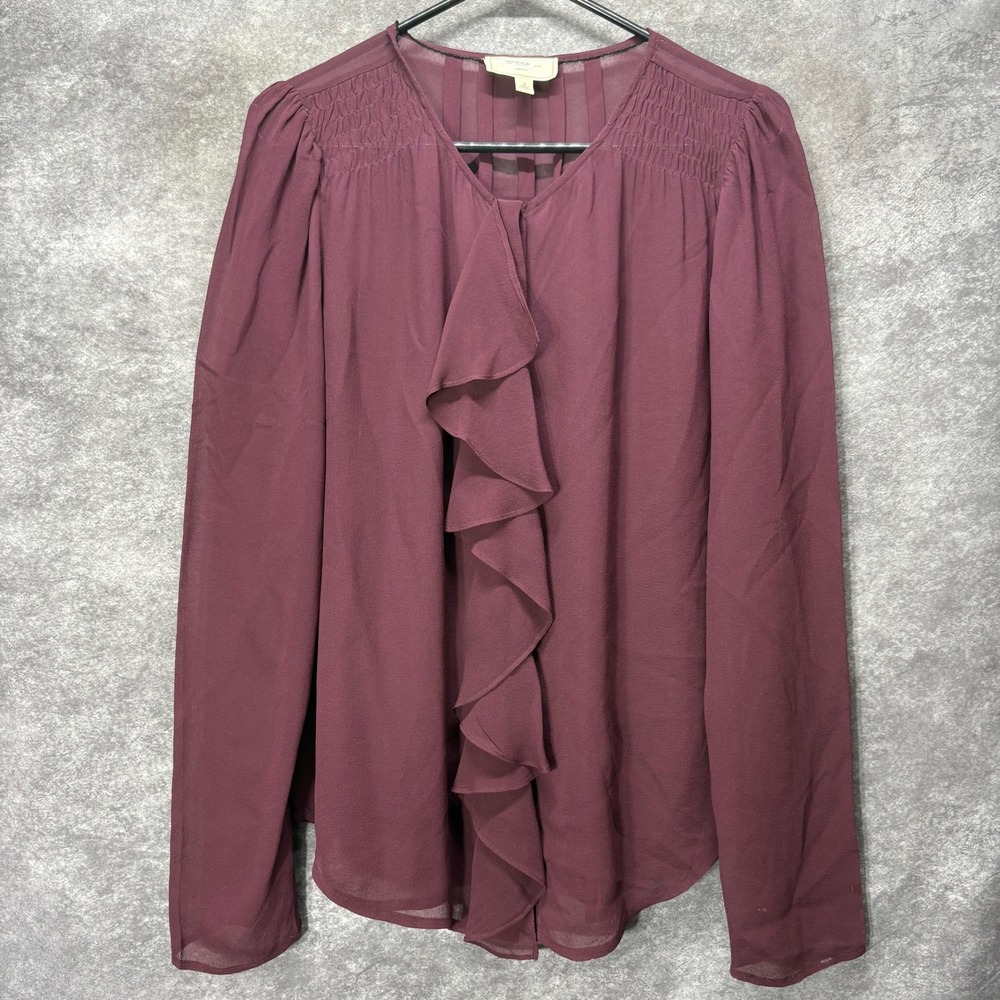 Anthropologie Moulinette Soeurs Silk Cascade Ruffle Top Size 8 Burgundy Pirate